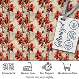 Deep Red Orchid Floral Pattern on Vintage Neutral Background Digital Print Fabric by the Metre UK Sewing Quilting Textile