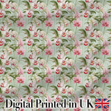 Soft Pink and White Orchid Pattern on Light Green Background Digital Print Fabric by the Metre UK Sewing Quilting Textile