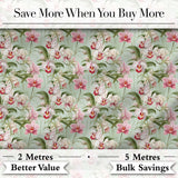 Soft Pink and White Orchid Pattern on Light Green Background Digital Print Fabric by the Metre UK Sewing Quilting Textile
