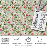 Soft Pink and White Orchid Pattern on Light Green Background Digital Print Fabric by the Metre UK Sewing Quilting Textile