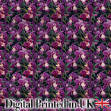 Rich Purple Orchid Floral Pattern on Dark Background Elegant Botanical Digital Print Fabric by the Metre UK Sewing Quilting Textile