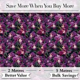 Rich Purple Orchid Floral Pattern on Dark Background Elegant Botanical Digital Print Fabric by the Metre UK Sewing Quilting Textile