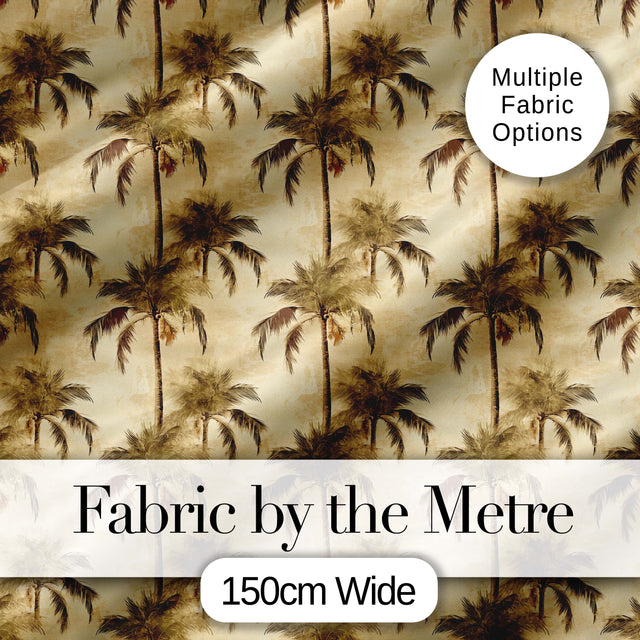 Vintage Sepia Palm Tree Tropical Pattern on Beige Background Coastal Style Digital Print Fabric by the Metre UK Sewing Quilting Textile
