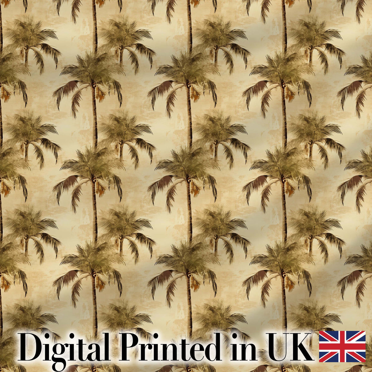 Vintage Sepia Palm Tree Tropical Pattern on Beige Background Coastal Style Digital Print Fabric by the Metre UK Sewing Quilting Textile