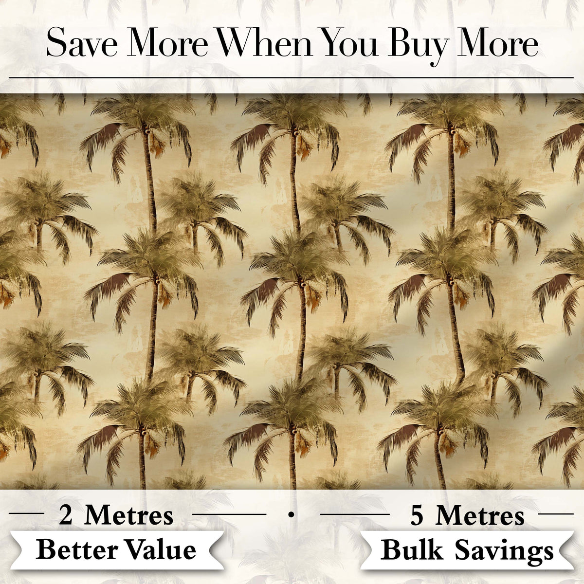 Vintage Sepia Palm Tree Tropical Pattern on Beige Background Coastal Style Digital Print Fabric by the Metre UK Sewing Quilting Textile