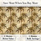 Vintage Sepia Palm Tree Tropical Pattern on Beige Background Coastal Style Digital Print Fabric by the Metre UK Sewing Quilting Textile
