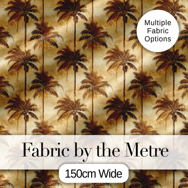 Warm Brown Vintage Palm Tree Repeat Pattern on Aged Beige Background Digital Print Fabric by the Metre UK Sewing Quilting Textile