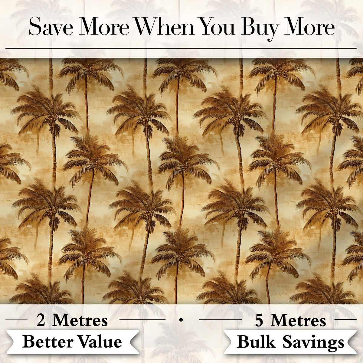 Warm Brown Vintage Palm Tree Repeat Pattern on Aged Beige Background Digital Print Fabric by the Metre UK Sewing Quilting Textile