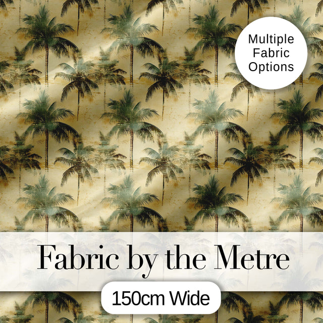 Muted Coastal Palm Tree Pattern in Soft Green and Beige Tones Digital Print Fabric by the Metre UK Sewing Quilting Textile