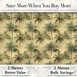 Muted Coastal Palm Tree Pattern in Soft Green and Beige Tones Digital Print Fabric by the Metre UK Sewing Quilting Textile