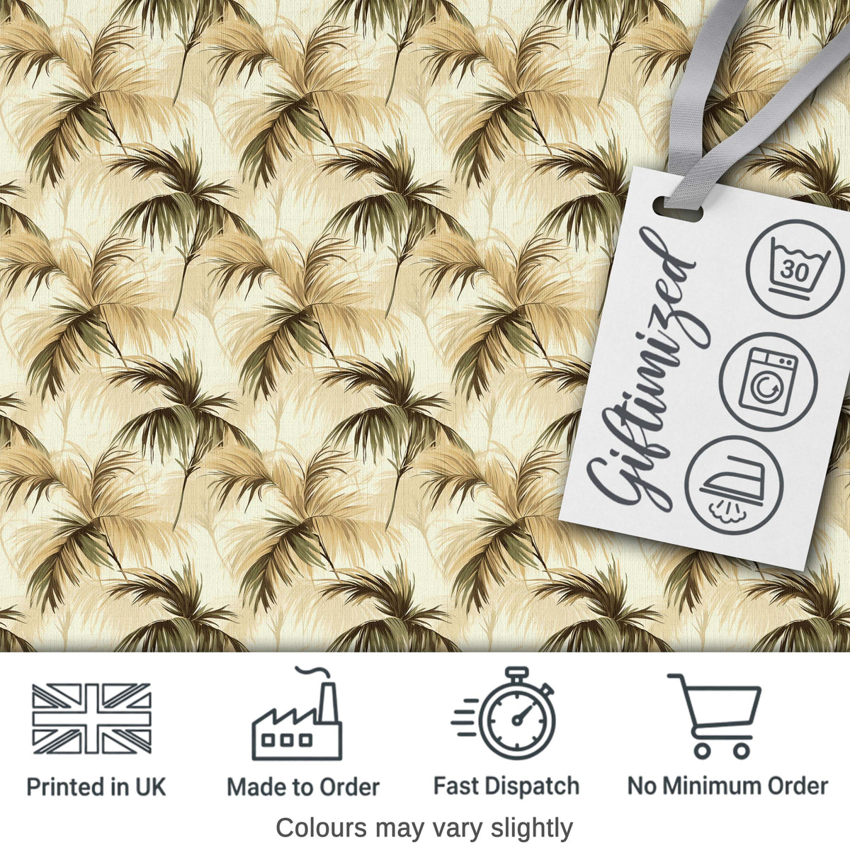 Neutral Palm Leaf Silhouette Pattern in Soft Beige and Brown Tones Digital Print Fabric by the Metre UK Sewing Quilting Textile
