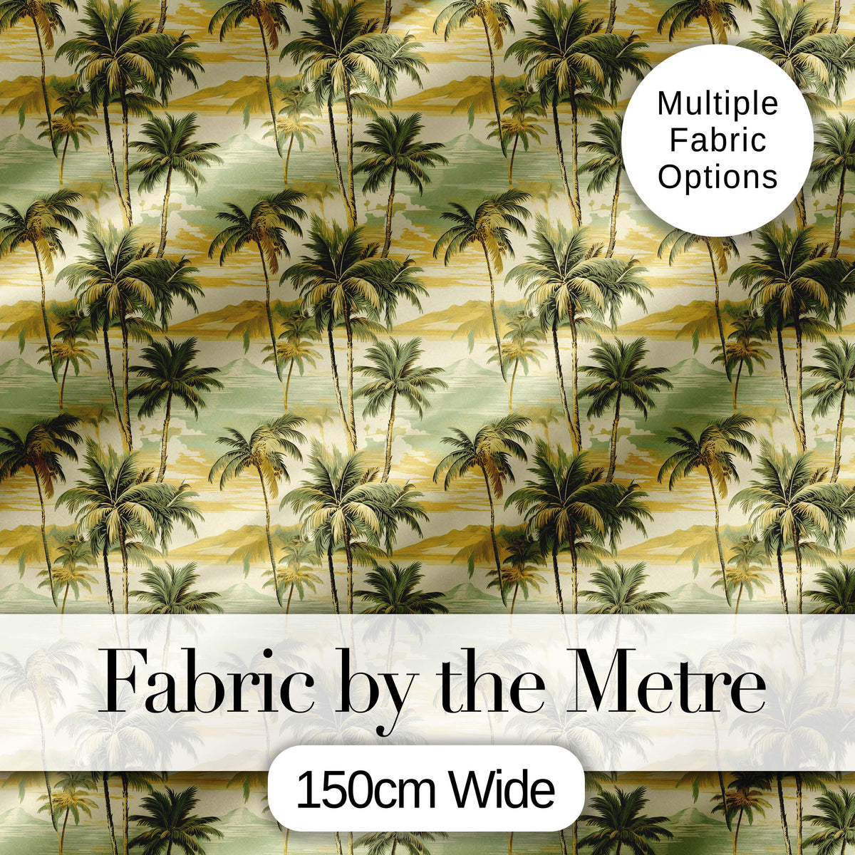 Tropical Coastal Landscape with Palm Trees and Ocean Scene Pattern Digital Print Fabric by the Metre UK Sewing Quilting Textile