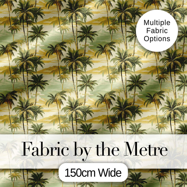 Tropical Coastal Landscape with Palm Trees and Ocean Scene Pattern Digital Print Fabric by the Metre UK Sewing Quilting Textile