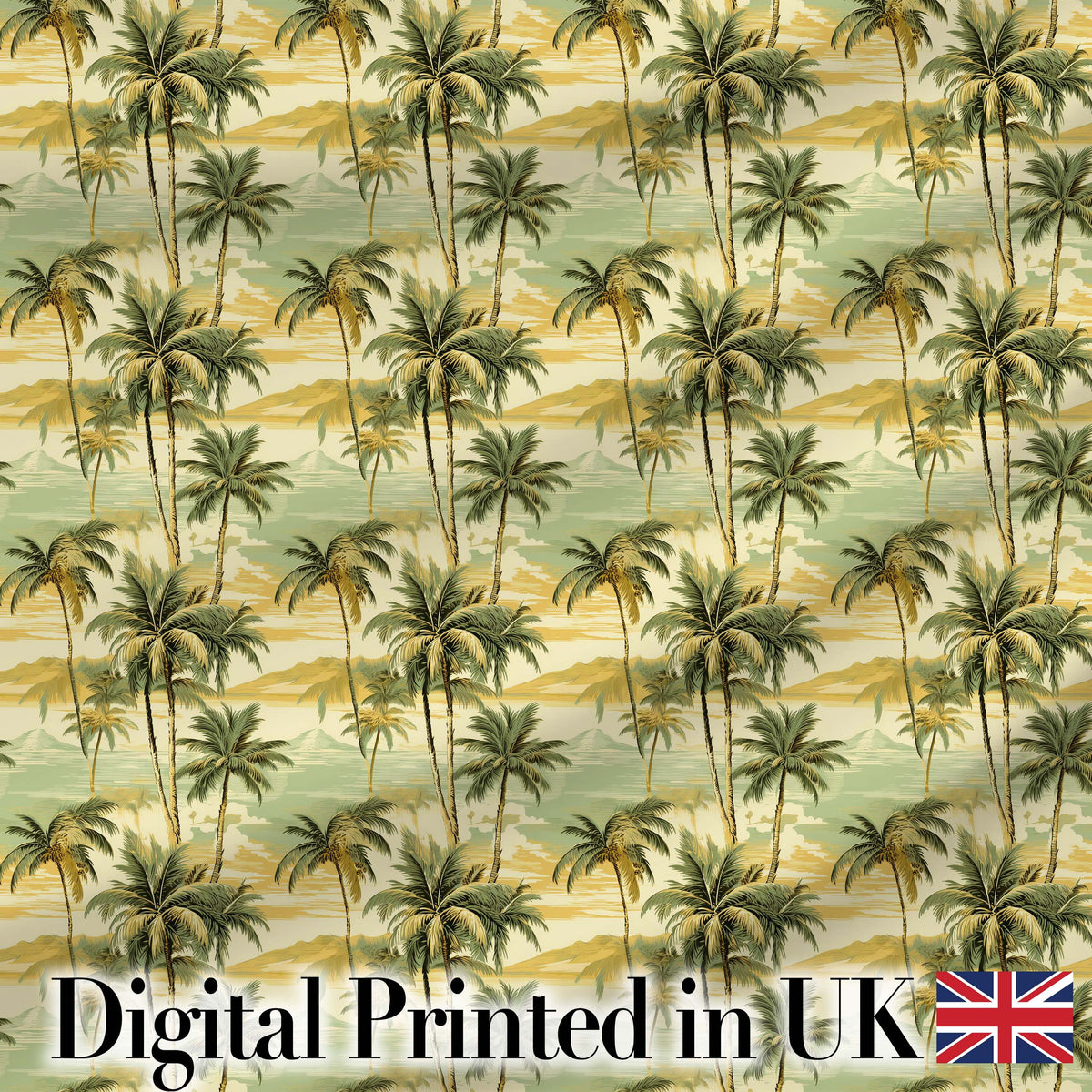 Tropical Coastal Landscape with Palm Trees and Ocean Scene Pattern Digital Print Fabric by the Metre UK Sewing Quilting Textile