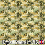 Tropical Coastal Landscape with Palm Trees and Ocean Scene Pattern Digital Print Fabric by the Metre UK Sewing Quilting Textile