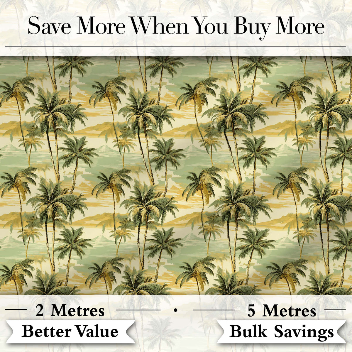 Tropical Coastal Landscape with Palm Trees and Ocean Scene Pattern Digital Print Fabric by the Metre UK Sewing Quilting Textile