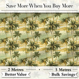 Tropical Coastal Landscape with Palm Trees and Ocean Scene Pattern Digital Print Fabric by the Metre UK Sewing Quilting Textile