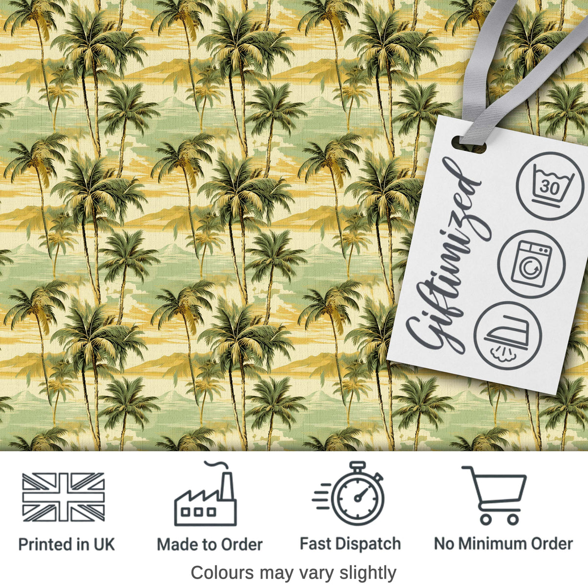 Tropical Coastal Landscape with Palm Trees and Ocean Scene Pattern Digital Print Fabric by the Metre UK Sewing Quilting Textile