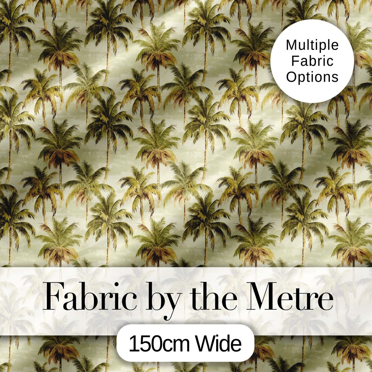 Soft Coastal Palm Tree Pattern in Muted Green and Beige Tones Digital Print Fabric by the Metre UK Sewing Quilting Textile