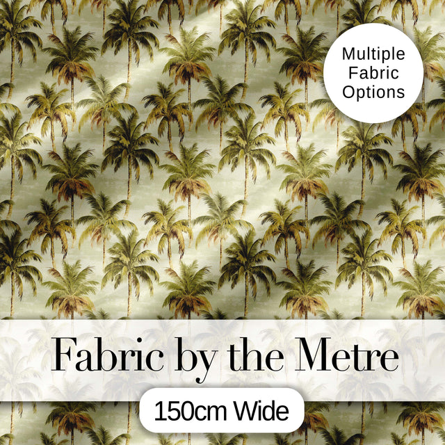 Soft Coastal Palm Tree Pattern in Muted Green and Beige Tones Digital Print Fabric by the Metre UK Sewing Quilting Textile