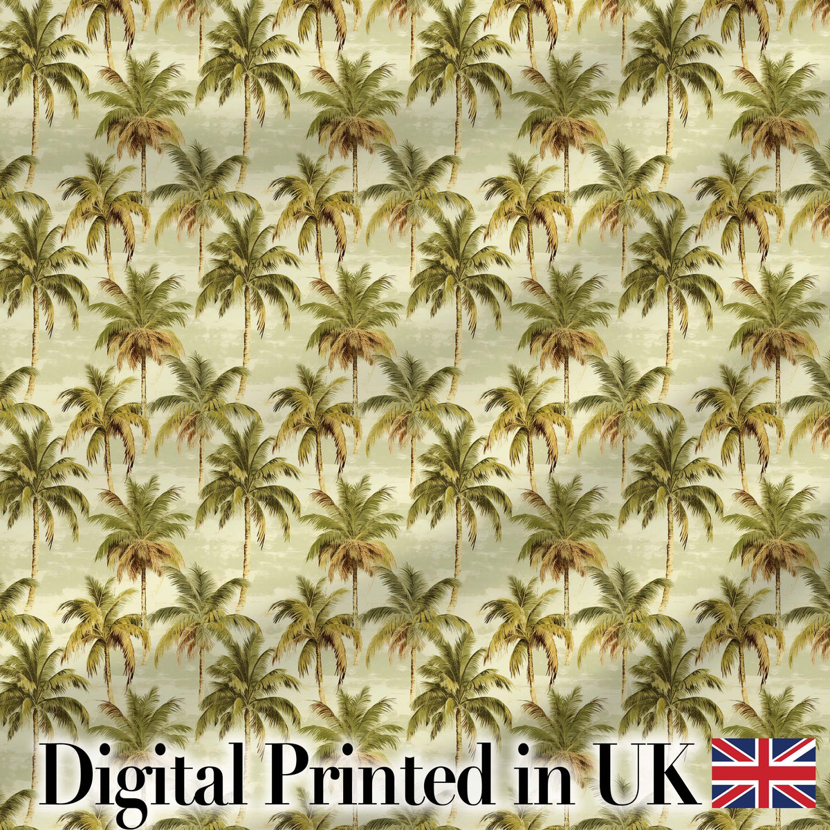 Soft Coastal Palm Tree Pattern in Muted Green and Beige Tones Digital Print Fabric by the Metre UK Sewing Quilting Textile