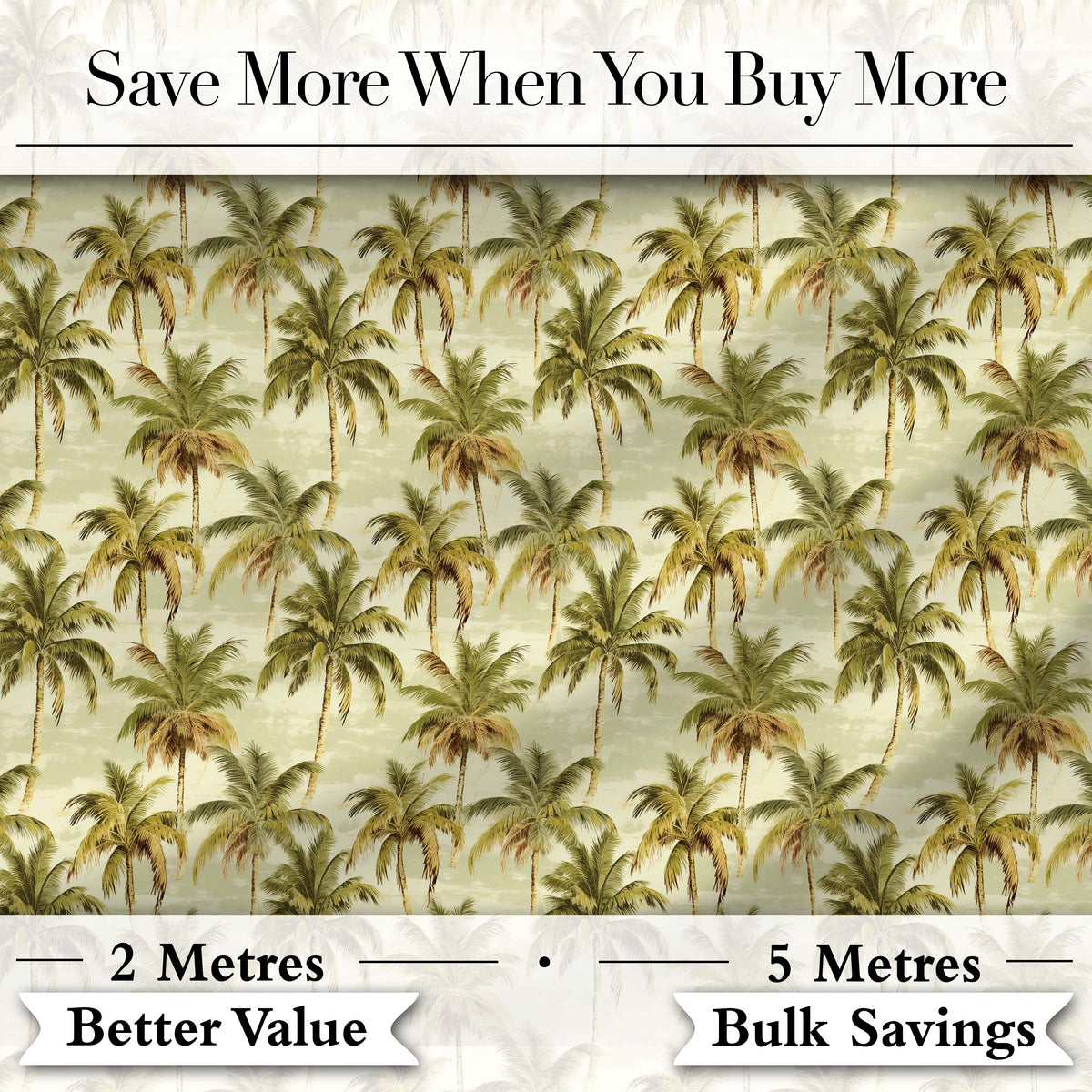 Soft Coastal Palm Tree Pattern in Muted Green and Beige Tones Digital Print Fabric by the Metre UK Sewing Quilting Textile