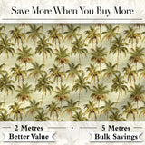 Soft Coastal Palm Tree Pattern in Muted Green and Beige Tones Digital Print Fabric by the Metre UK Sewing Quilting Textile