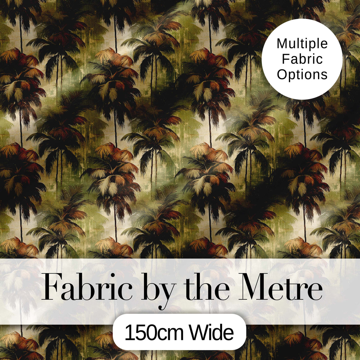 Tropical Palm Tree Pattern in Warm Brown and Green Earthy Tones Digital Print Fabric by the Metre UK Sewing Quilting Textile