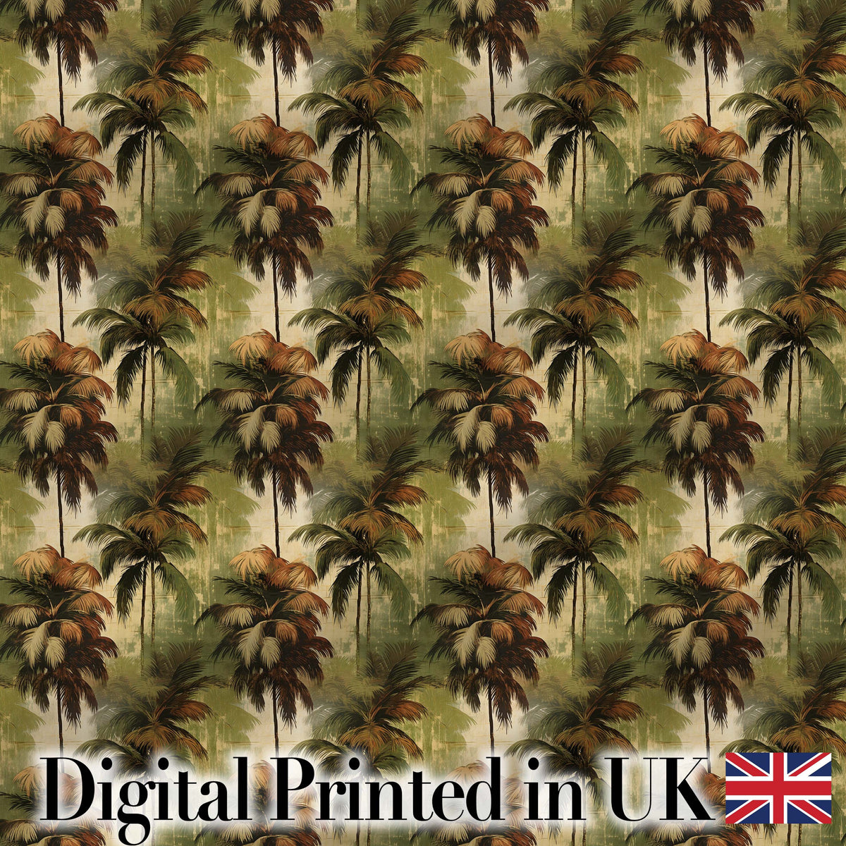 Tropical Palm Tree Pattern in Warm Brown and Green Earthy Tones Digital Print Fabric by the Metre UK Sewing Quilting Textile