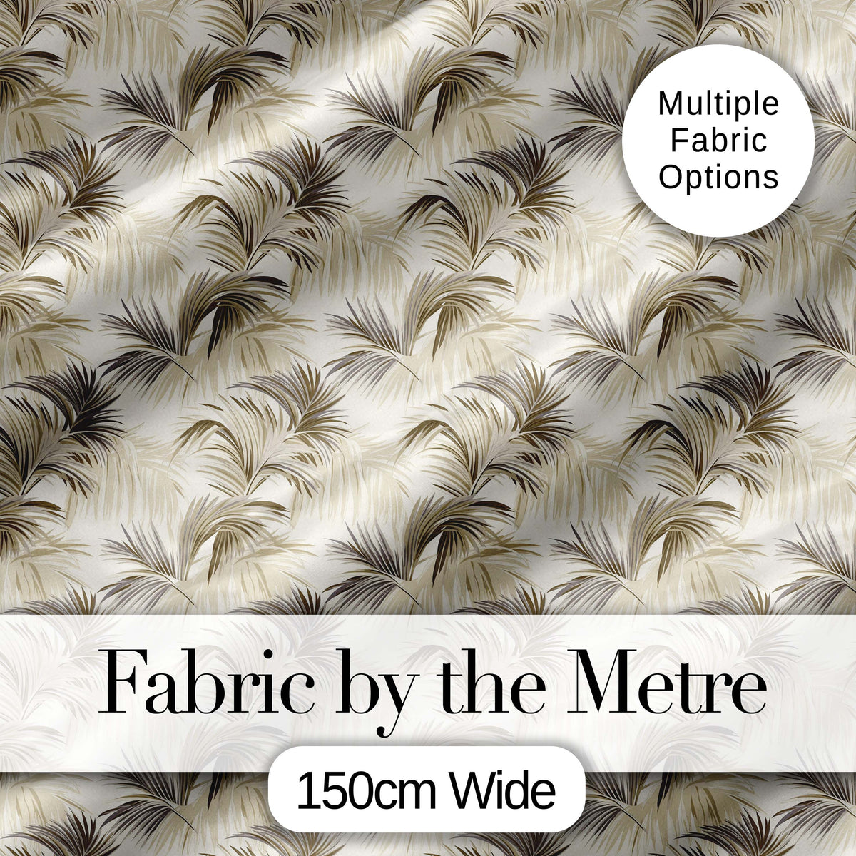Neutral Palm Leaf Silhouette Pattern in Soft Beige and Taupe Tones Digital Print Fabric by the Metre UK Sewing Quilting Textile