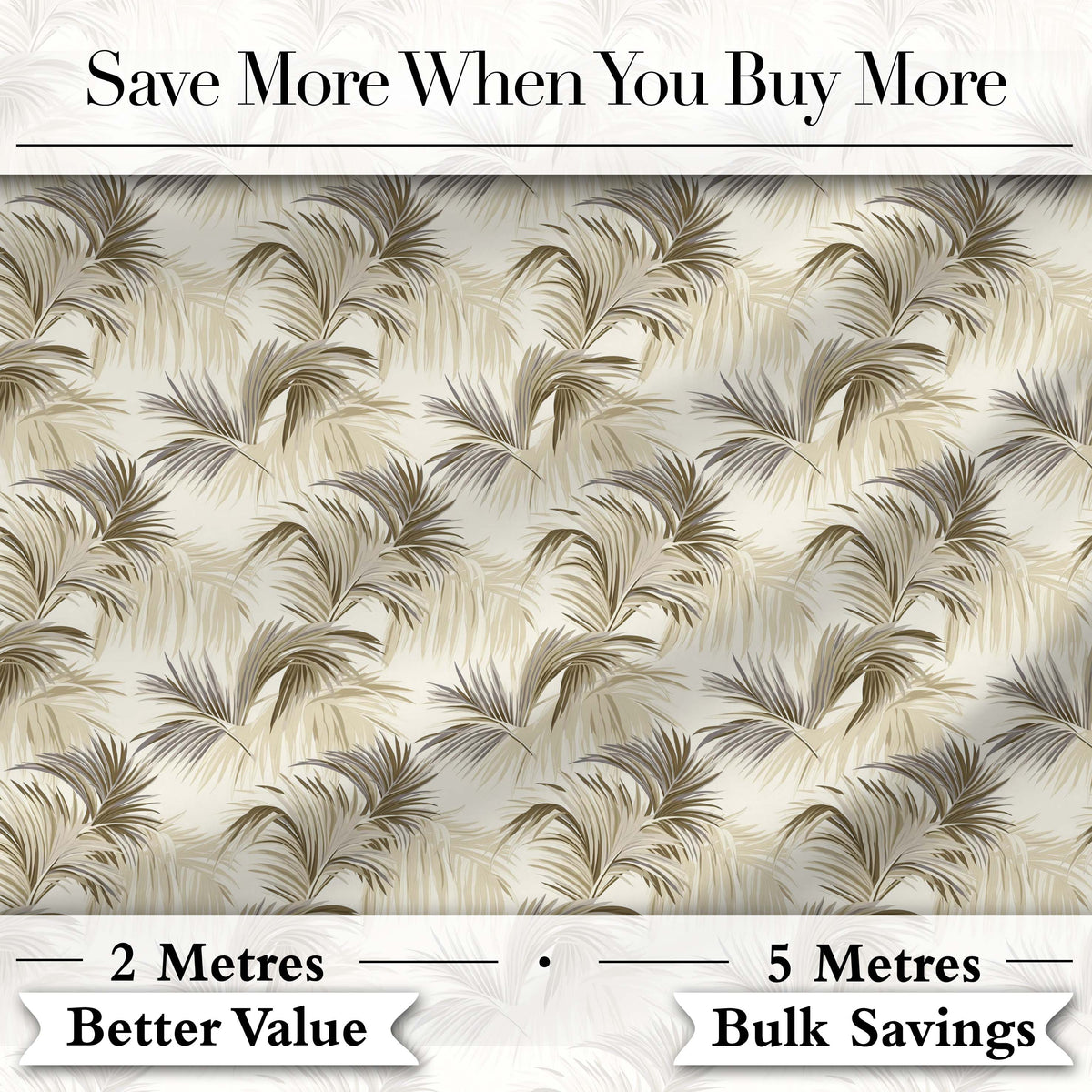 Neutral Palm Leaf Silhouette Pattern in Soft Beige and Taupe Tones Digital Print Fabric by the Metre UK Sewing Quilting Textile