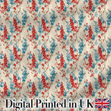Red and Blue Floral Stripe Pattern on Textured Neutral Background Vintage Style Digital Print Fabric by the Metre UK Sewing Quilting Textile
