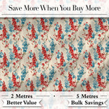 Red and Blue Floral Stripe Pattern on Textured Neutral Background Vintage Style Digital Print Fabric by the Metre UK Sewing Quilting Textile