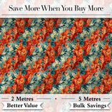 Vibrant Orange Floral Pattern on Teal Background with Delicate Cream Accents Digital Print Fabric by the Metre UK Sewing Quilting Textile