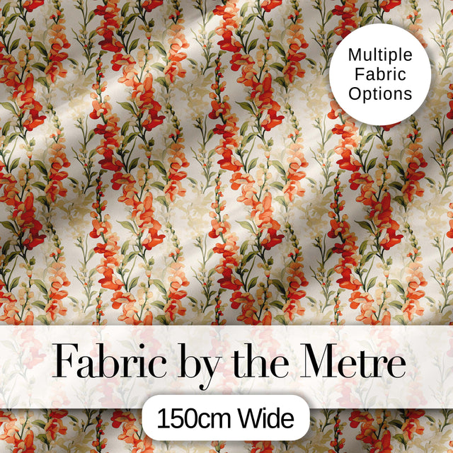 Warm Orange Floral Stripe Pattern on Light Neutral Background Vintage Style Digital Print Fabric by the Metre UK Sewing Quilting Textile