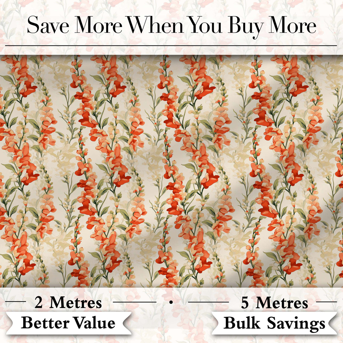 Warm Orange Floral Stripe Pattern on Light Neutral Background Vintage Style Digital Print Fabric by the Metre UK Sewing Quilting Textile