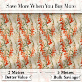 Warm Orange Floral Stripe Pattern on Light Neutral Background Vintage Style Digital Print Fabric by the Metre UK Sewing Quilting Textile