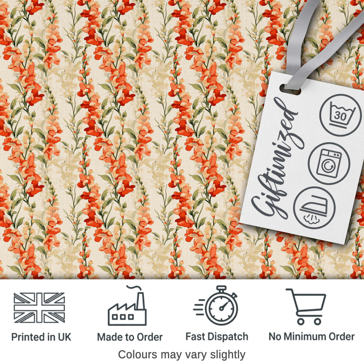Warm Orange Floral Stripe Pattern on Light Neutral Background Vintage Style Digital Print Fabric by the Metre UK Sewing Quilting Textile