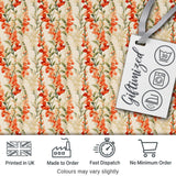 Warm Orange Floral Stripe Pattern on Light Neutral Background Vintage Style Digital Print Fabric by the Metre UK Sewing Quilting Textile