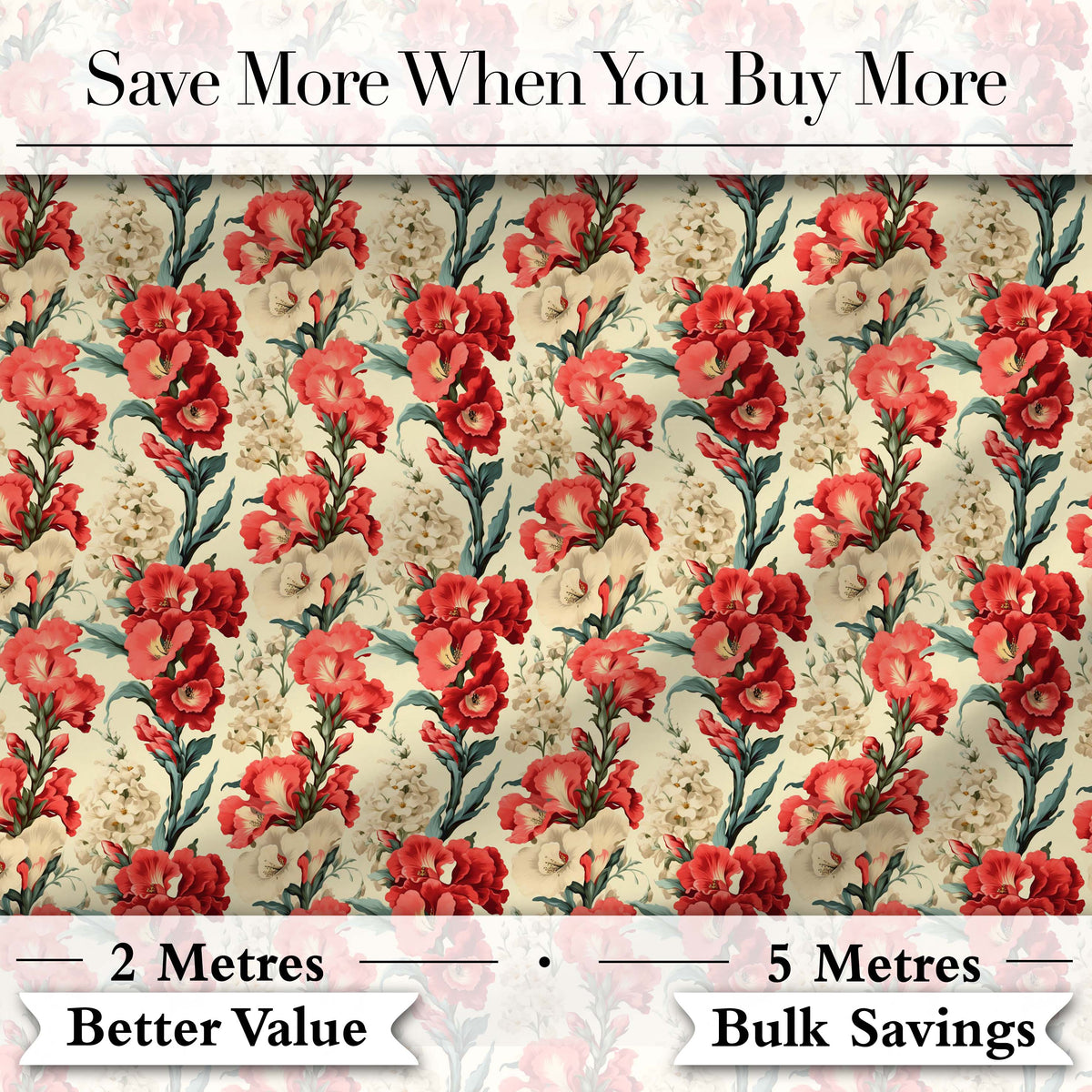 Bold Red Floral Pattern with Cream Blossoms on Light Background Digital Print Fabric by the Metre UK Sewing Quilting Textile