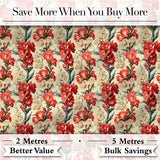 Bold Red Floral Pattern with Cream Blossoms on Light Background Digital Print Fabric by the Metre UK Sewing Quilting Textile