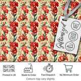 Bold Red Floral Pattern with Cream Blossoms on Light Background Digital Print Fabric by the Metre UK Sewing Quilting Textile