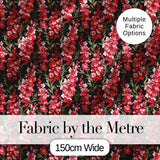 Striking Red and Pink Floral Pattern on Black Background Dramatic Botanical Digital Print Fabric by the Metre UK Sewing Quilting Textile