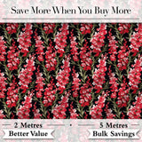 Striking Red and Pink Floral Pattern on Black Background Dramatic Botanical Digital Print Fabric by the Metre UK Sewing Quilting Textile