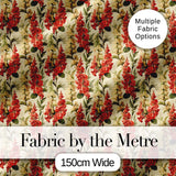 Classic Red Floral Stripe Pattern with Soft Cream Flowers on Beige Background Digital Print Fabric by the Metre UK Sewing Quilting Textile
