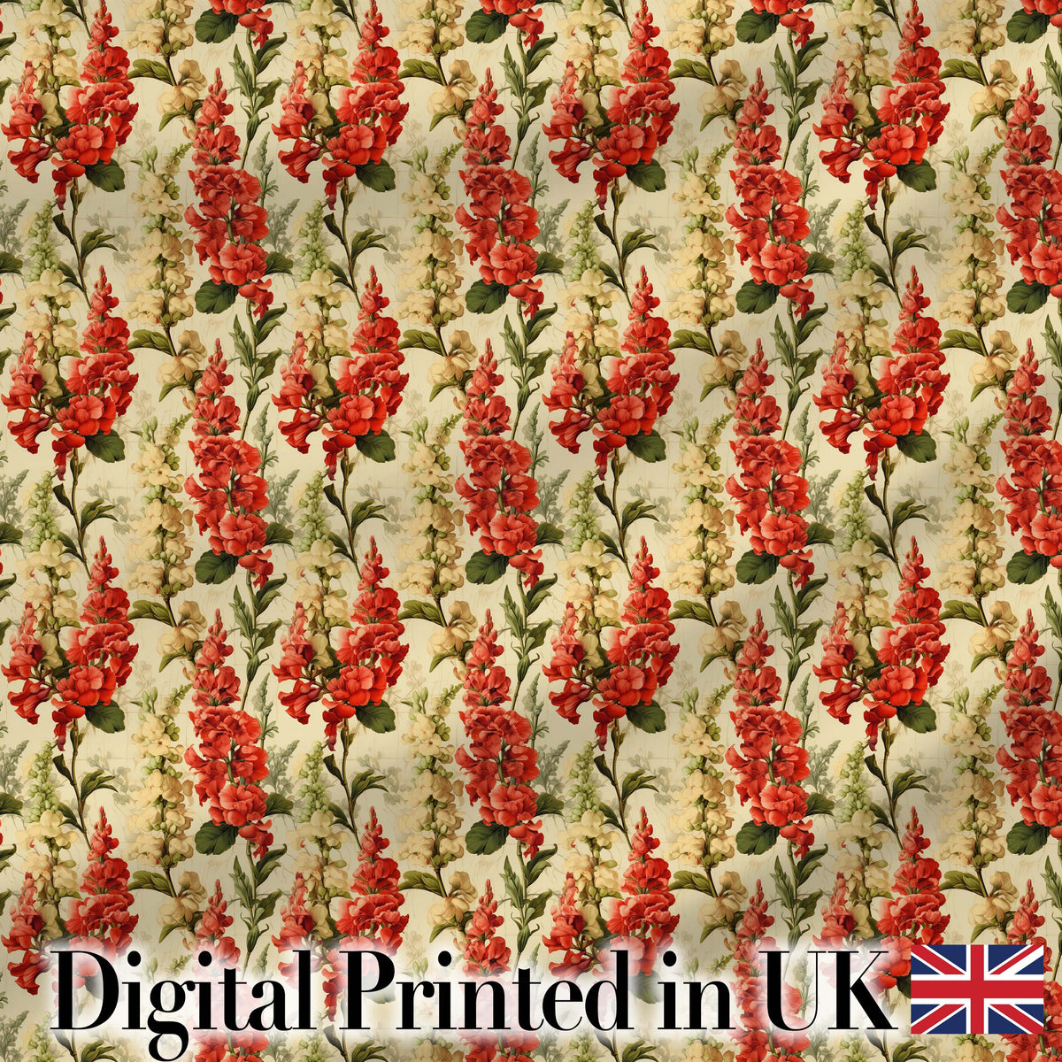 Classic Red Floral Stripe Pattern with Soft Cream Flowers on Beige Background Digital Print Fabric by the Metre UK Sewing Quilting Textile