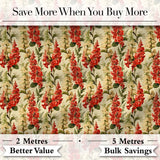 Classic Red Floral Stripe Pattern with Soft Cream Flowers on Beige Background Digital Print Fabric by the Metre UK Sewing Quilting Textile