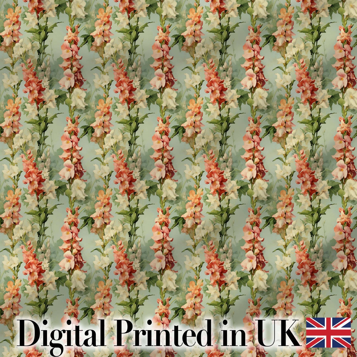 Soft Mint Green Floral Stripe Pattern with Peach and Cream Blossoms Digital Print Fabric by the Metre UK Sewing Quilting Textile