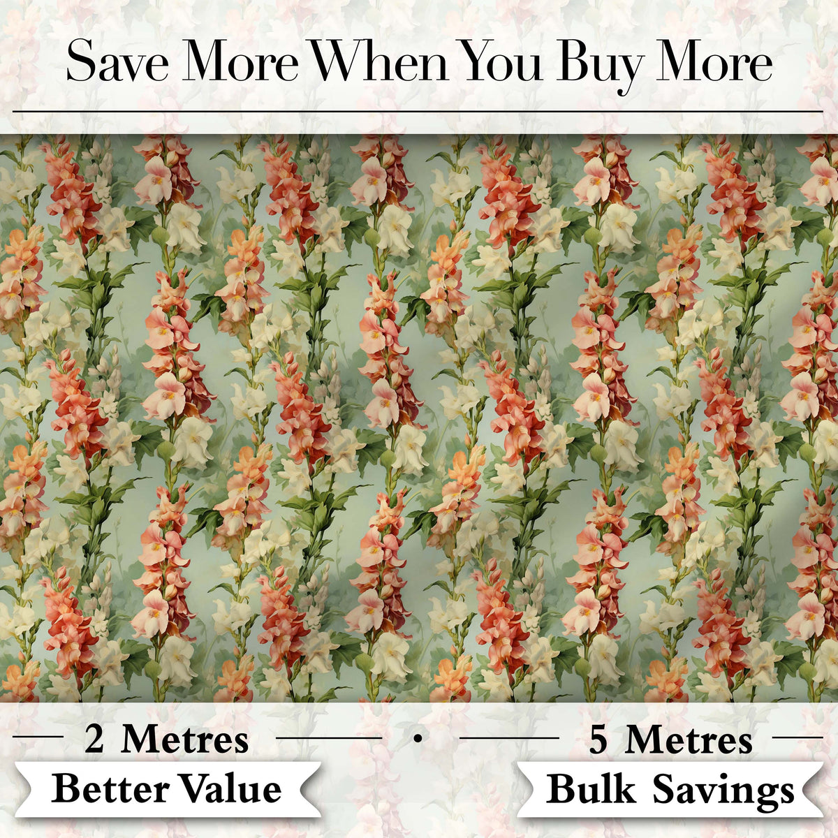 Soft Mint Green Floral Stripe Pattern with Peach and Cream Blossoms Digital Print Fabric by the Metre UK Sewing Quilting Textile