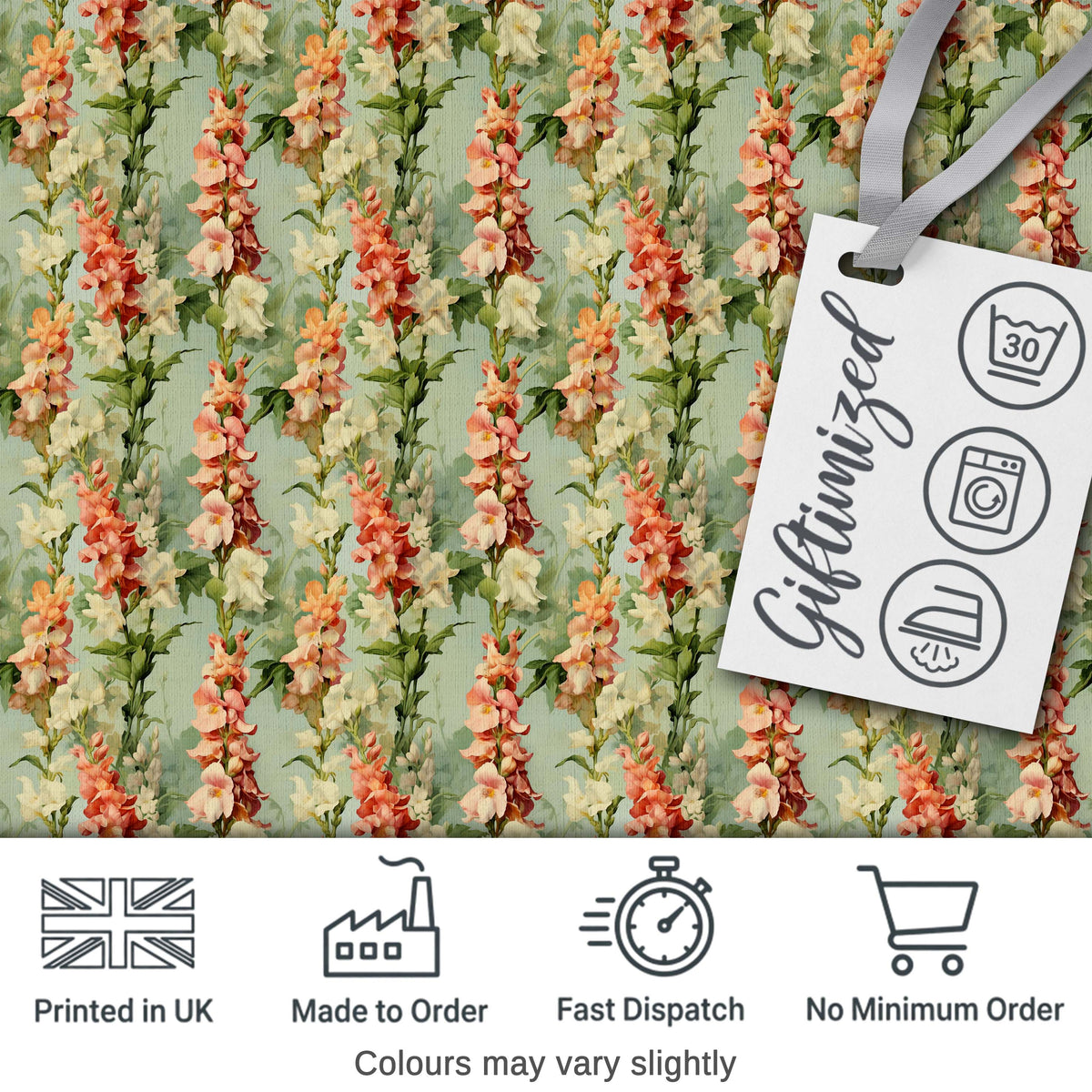 Soft Mint Green Floral Stripe Pattern with Peach and Cream Blossoms Digital Print Fabric by the Metre UK Sewing Quilting Textile